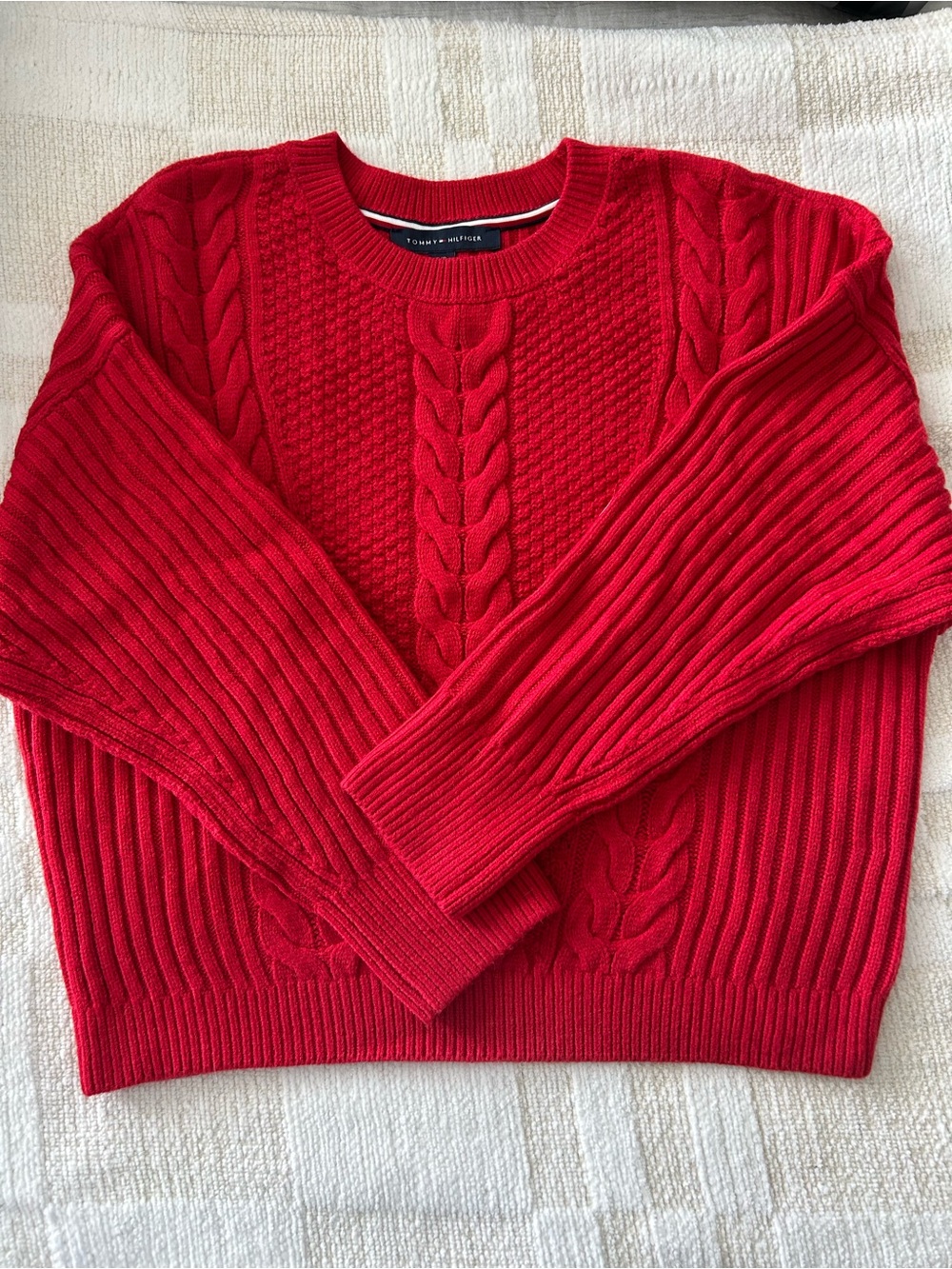 Tommy Hilfiger Red Cable Crewneck Sweater